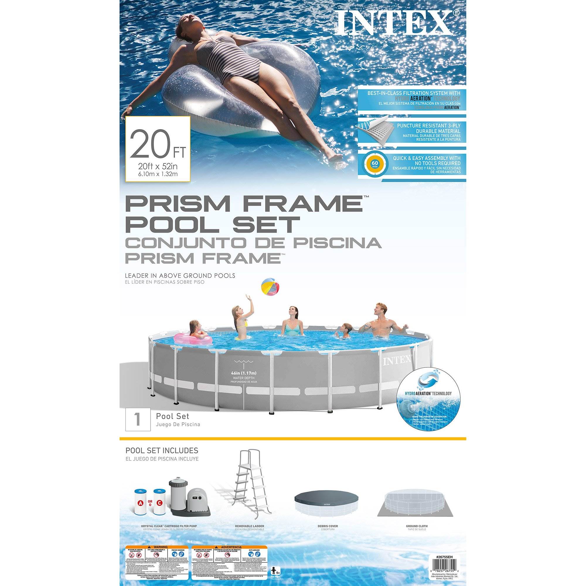 Intex 20ft x 52in Prism Frame Above Ground Swimming Pool w/ Pump & Chlorine Tabs