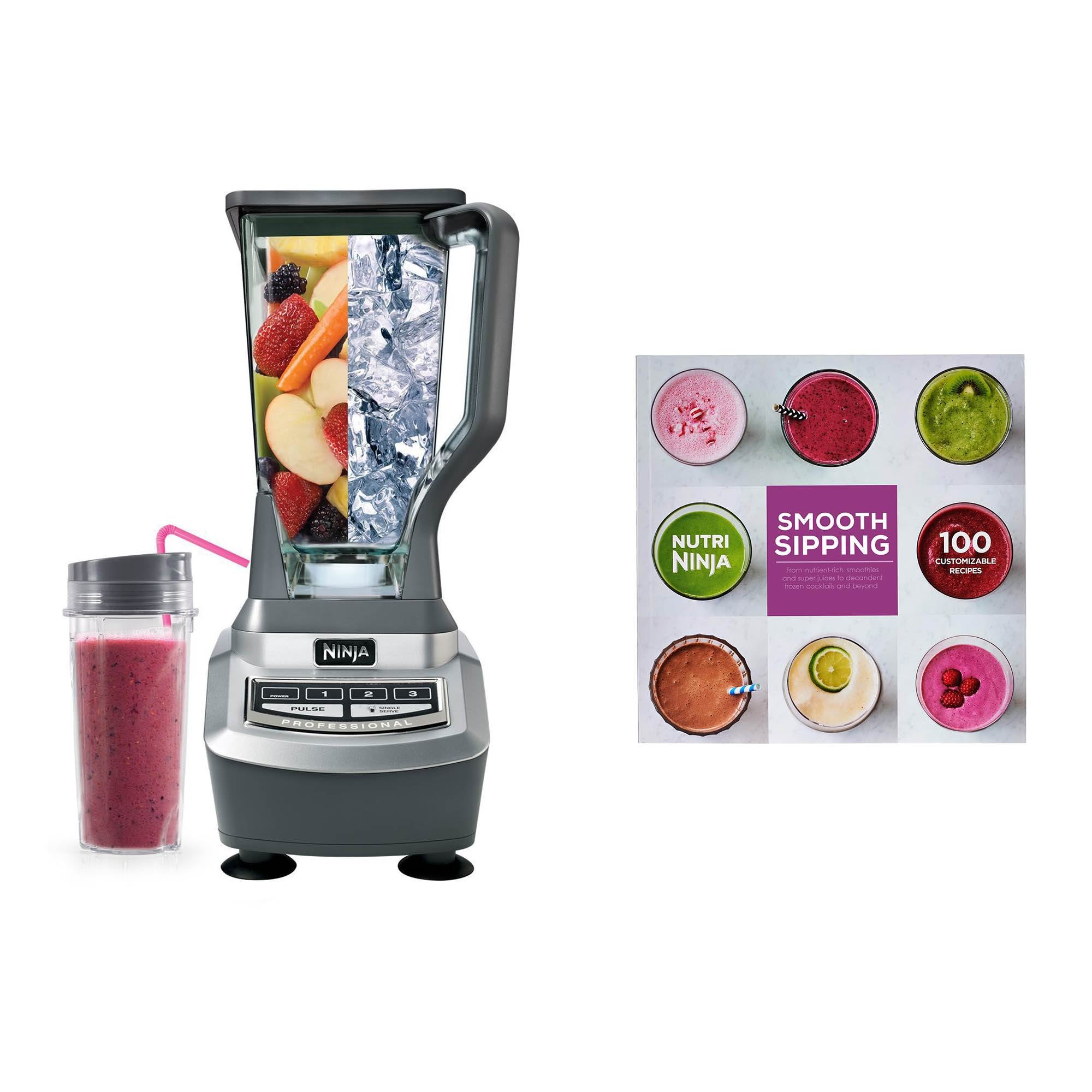Ninja Professional 1100 Watt Blender with 2 Single Serve Cups & 100 Recipe Book - VMInnovations