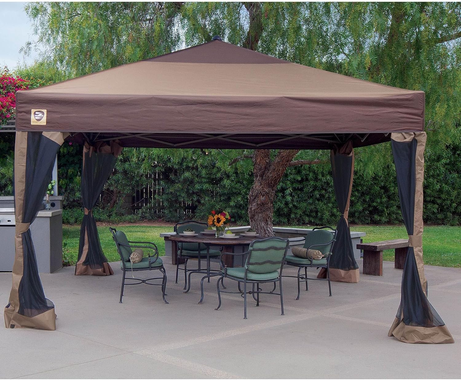 Z Shade Mesh Wall Screen Room Attachment for 12 x 12 Foot Outdoor Canopy, Tan - VMInnovations