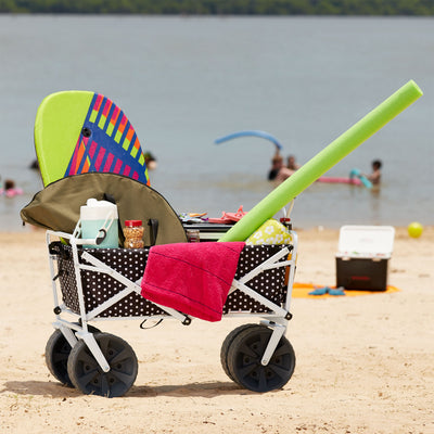 Mac Sports Heavy Duty All Terrain Folding Beach Wagon, Black Dots (Open Box)