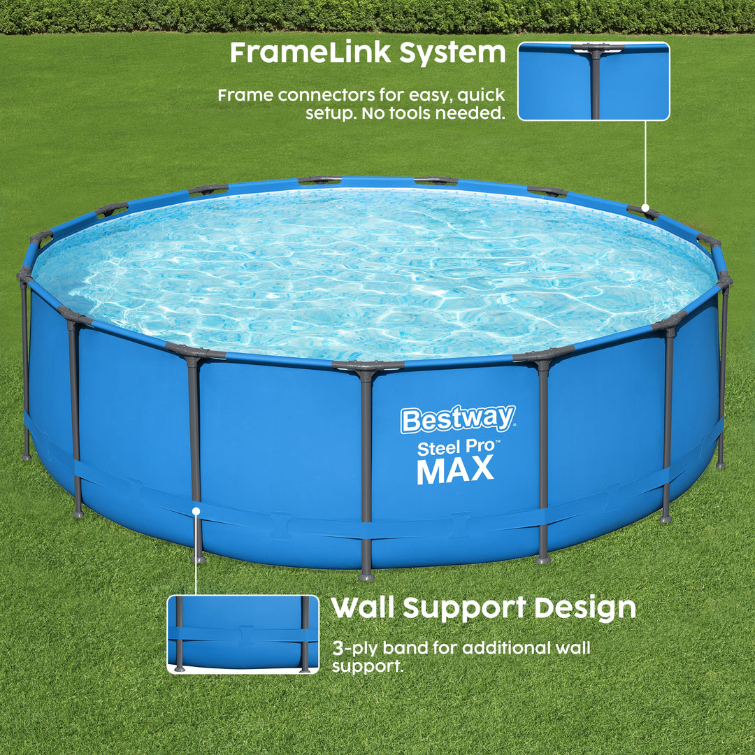 Bestway Steel Pro MAX 15' x 48" Round Above Ground Swimming Pool for Backyard