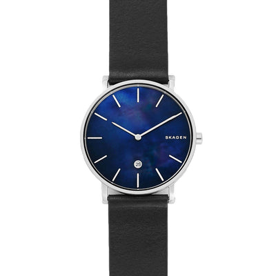 Skagen Hagen 2 Hand Mens Watch w/ Black Strap & Mother of Pearl Face (Open Box)
