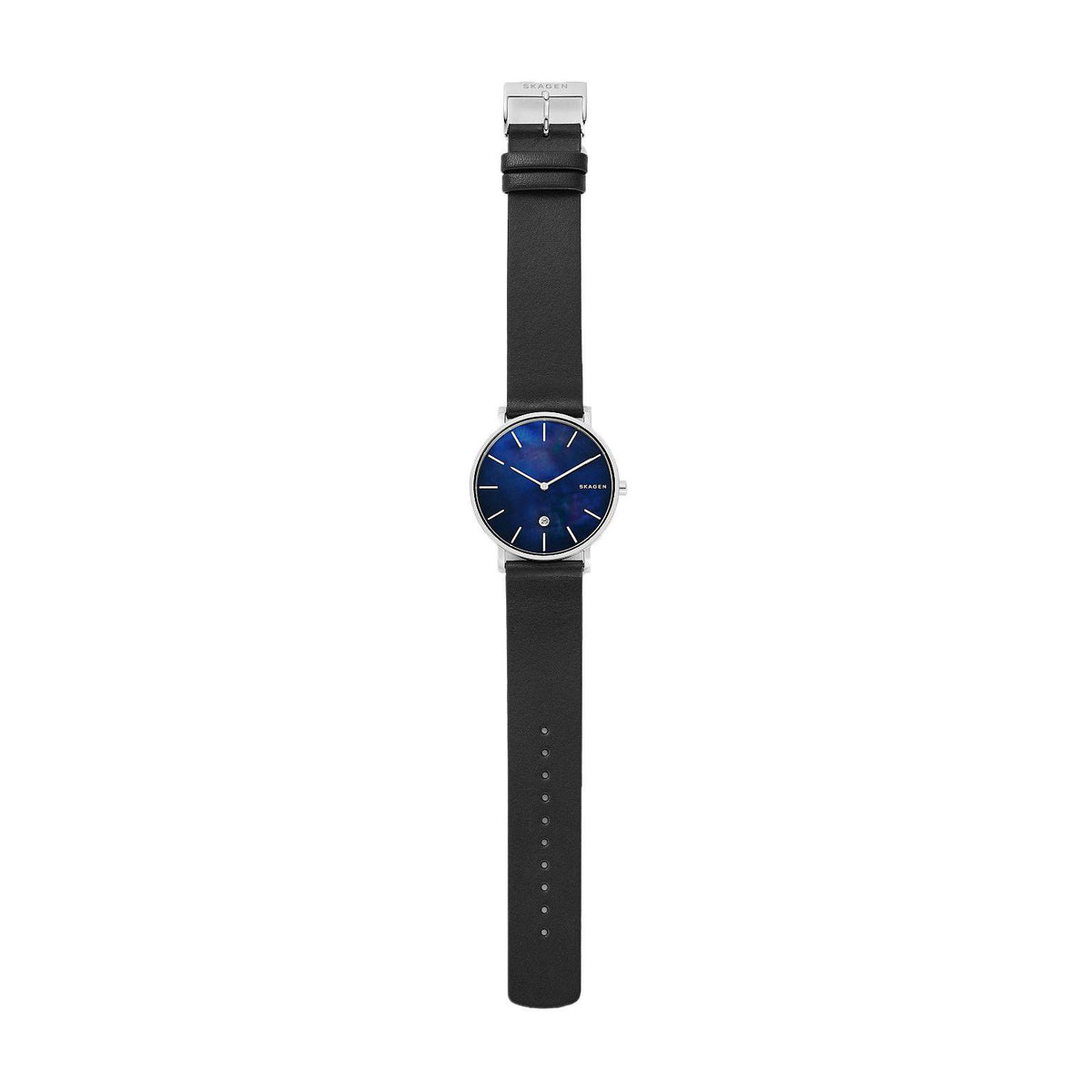 Skagen Hagen 2 Hand Mens Watch w/ Black Strap & Mother of Pearl Face (Open Box)