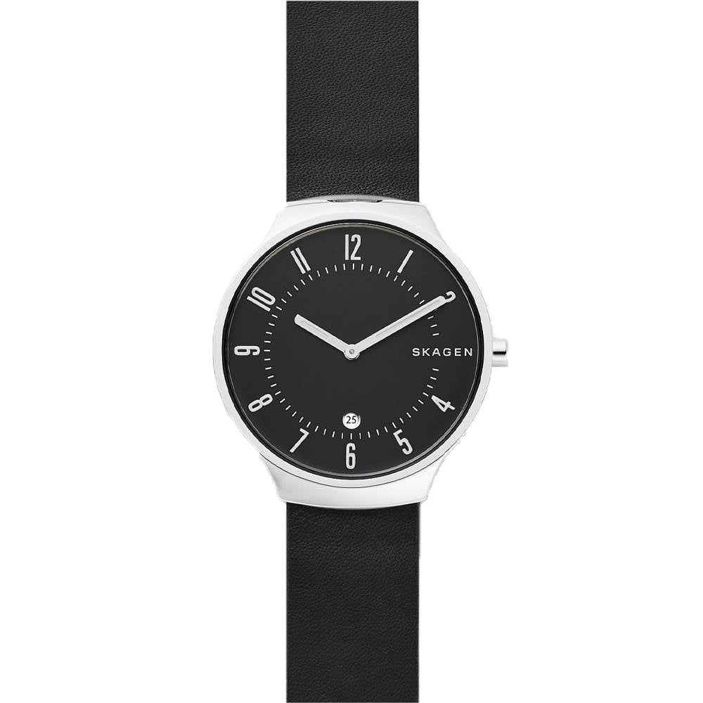 Skagen Grenen 38mm Mens Watch w/ Black Dial & Black Leather Strap (Open Box)