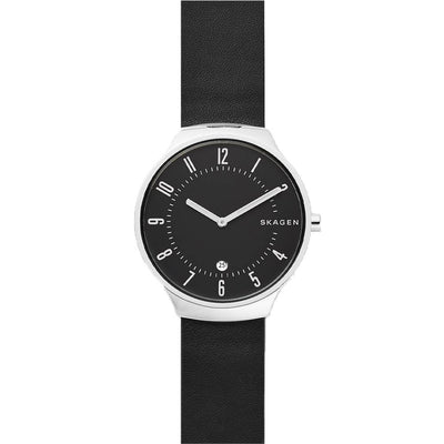 Skagen Grenen 38mm Mens Watch w/ Black Dial & Black Leather Strap (Open Box)