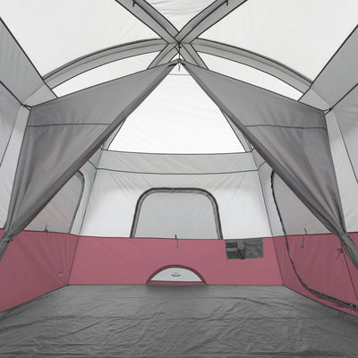 CORE Straight Wall 14 x 10 Foot 10 Person Cabin Tent with 2 Rooms & Rainfly, Red