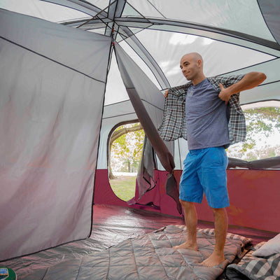 CORE Straight Wall 14 x 10 Foot 10 Person Cabin Tent with 2 Rooms & Rainfly, Red