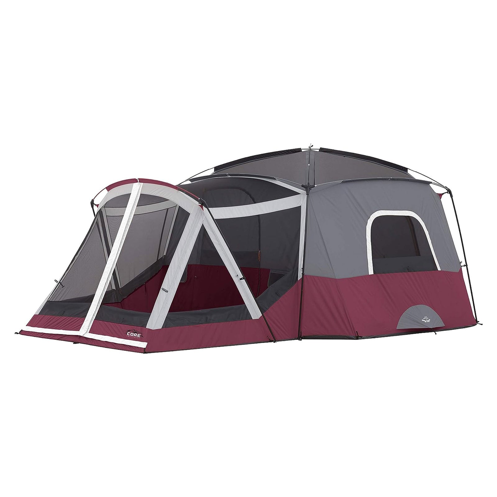 CORE 40072 11-Person Family Camping Cabin Tent with Screen Room, Red (Open Box) - VMInnovations