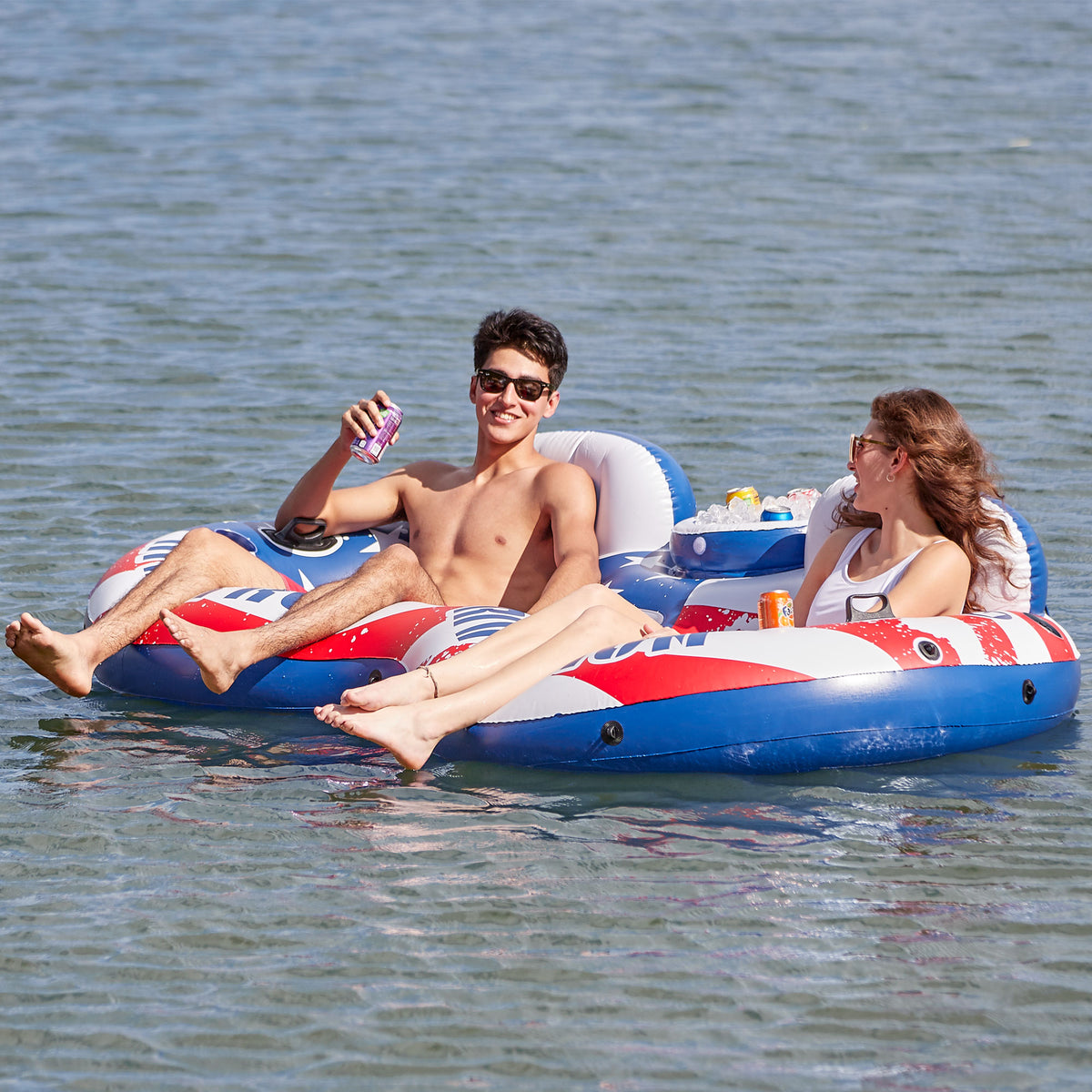 Intex Inflatable American Flag 2 Person Pool Tube Float with Cooler (For Parts)