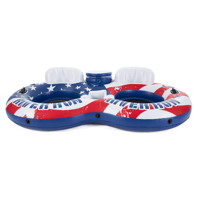 Intex Inflatable American Flag Double Tube Pool Float with Cooler & Cup Holders