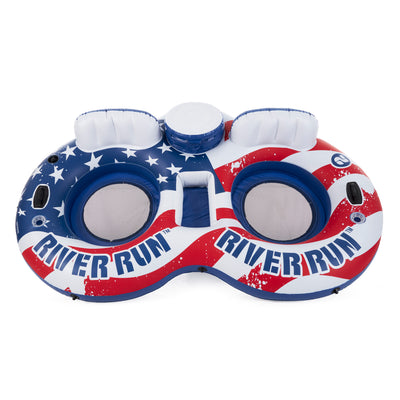 Intex Inflatable American Flag Double Tube Pool Float with Cooler & Cup Holders - VMInnovations