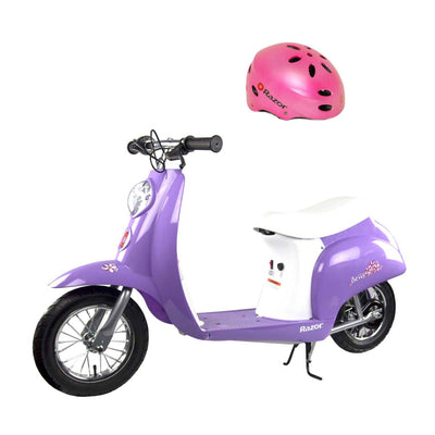 Razor Pocket Mod Miniature Euro 24V Electric Kids Ride On Retro Scooter & Helmet