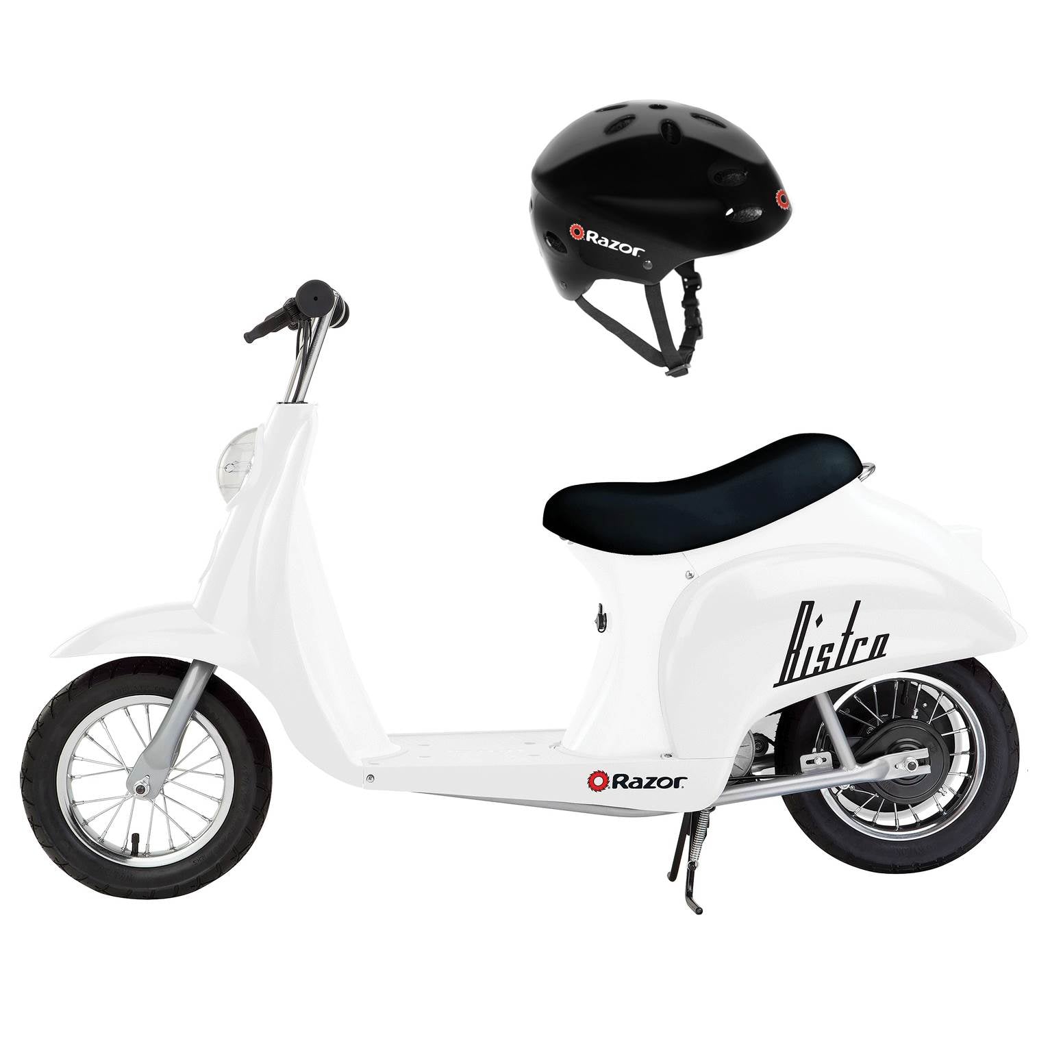 Razor Pocket Mod Mini Euro 24V 250W Electric Retro Scooter with Helmet, White