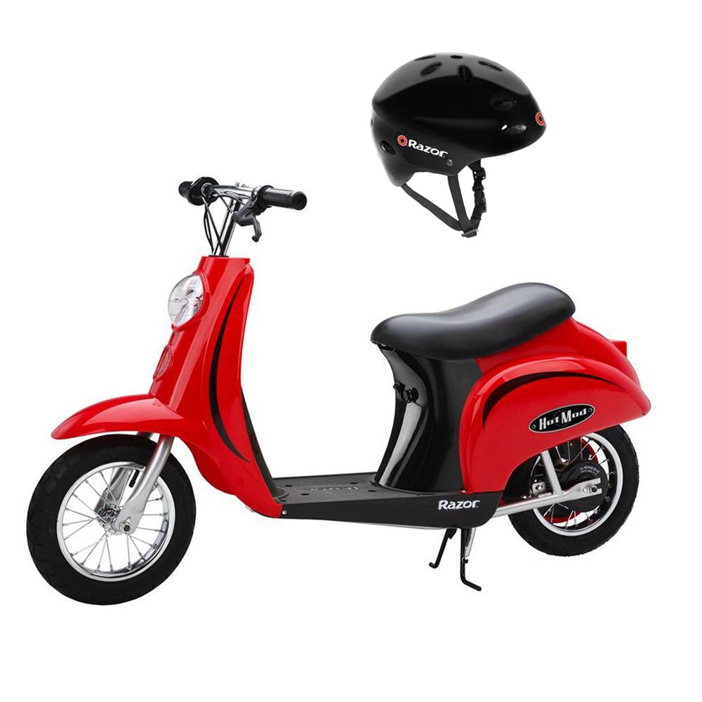Razor Pocket Mod Mini Euro 24V 250W Electric Kids Retro Scooter w/ Helmet, Red