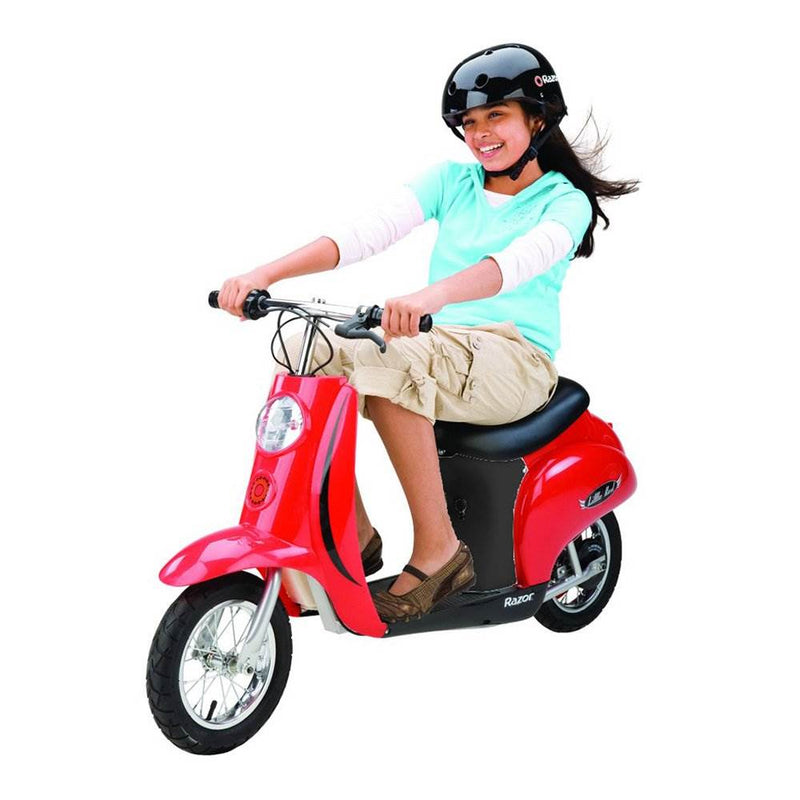 Razor Pocket Mod Mini Euro 24V 250W Electric Kids Retro Scooter w/ Helmet, Red