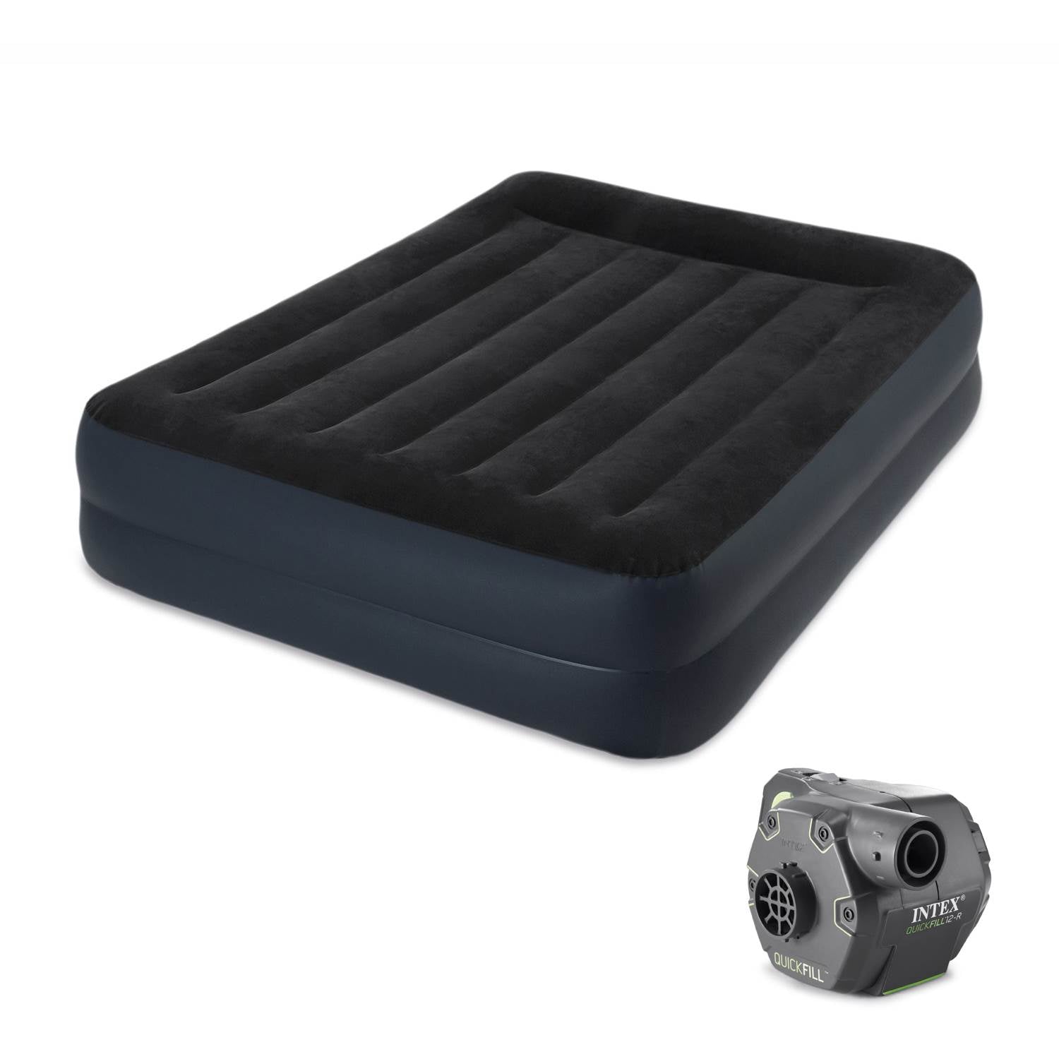 Intex Pillow Rest Air Mattress Bed w/ Built In Pump, Queen & 120V Cordless Pump