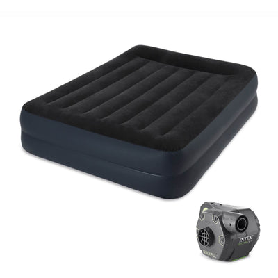 Intex Pillow Rest Air Mattress Bed w/ Built In Pump, Queen & 120V Cordless Pump