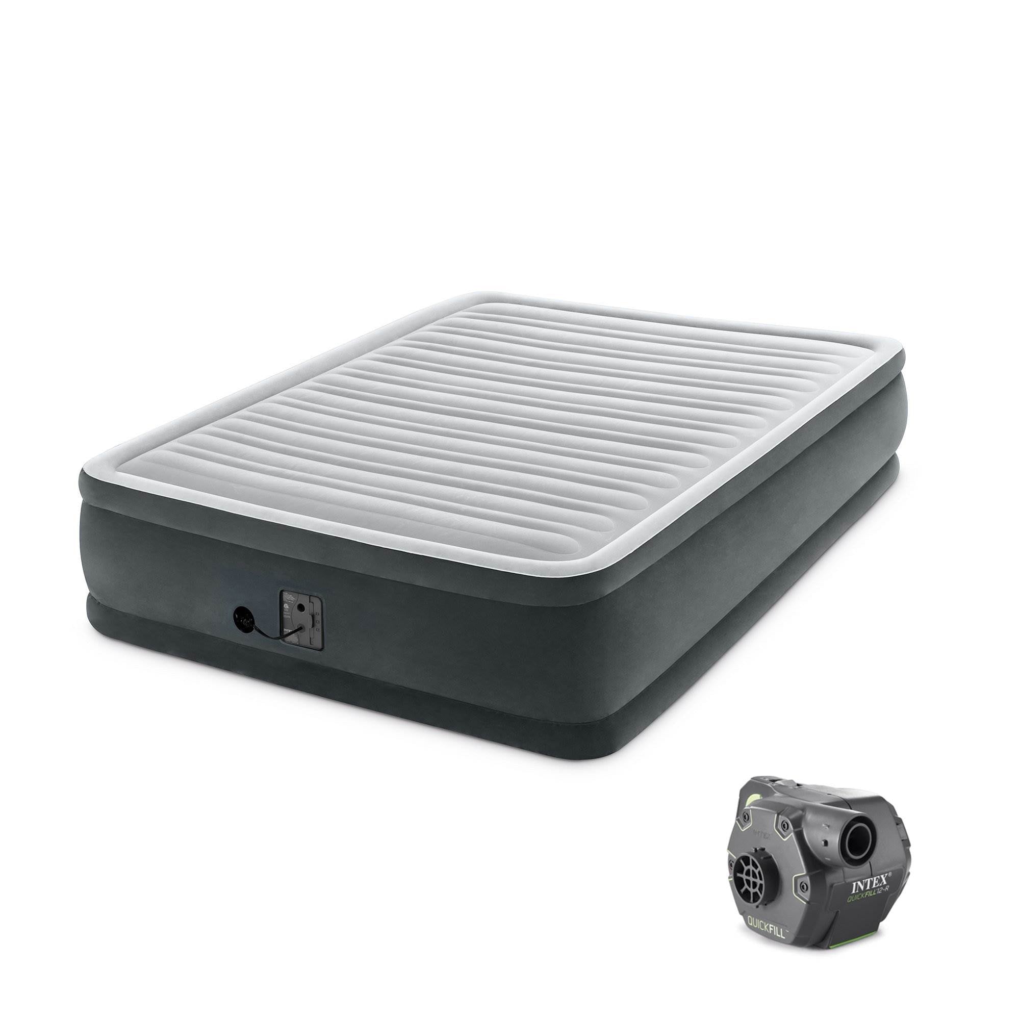 Intex Dura Beam Elevated Mattress Airbed w/ Built In Pump, Queen & Cordless Pump