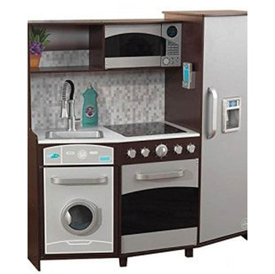 KidKraft Play Kitchen w/ Realistic Lights and Sounds, Espresso/Silver (Open Box)