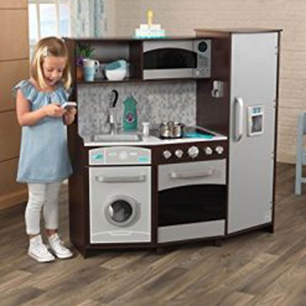 KidKraft Play Kitchen w/ Realistic Lights and Sounds, Espresso/Silver (Open Box)