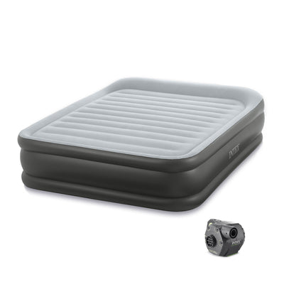 Intex Queen Deluxe Pillow Rest Airbed Mattress w/ Built In Pump & Cordless Pump