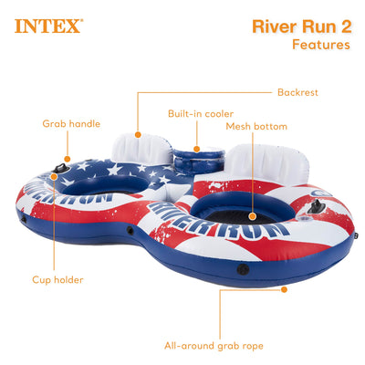 Intex American Flag Inflatable 2 Person Pool Tube Float with Cooler (Used) - VMInnovations