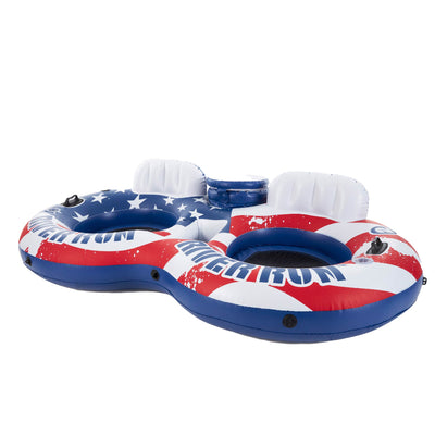 Intex Inflatable American Flag Double Tube Pool Float with Cooler & Cup Holders