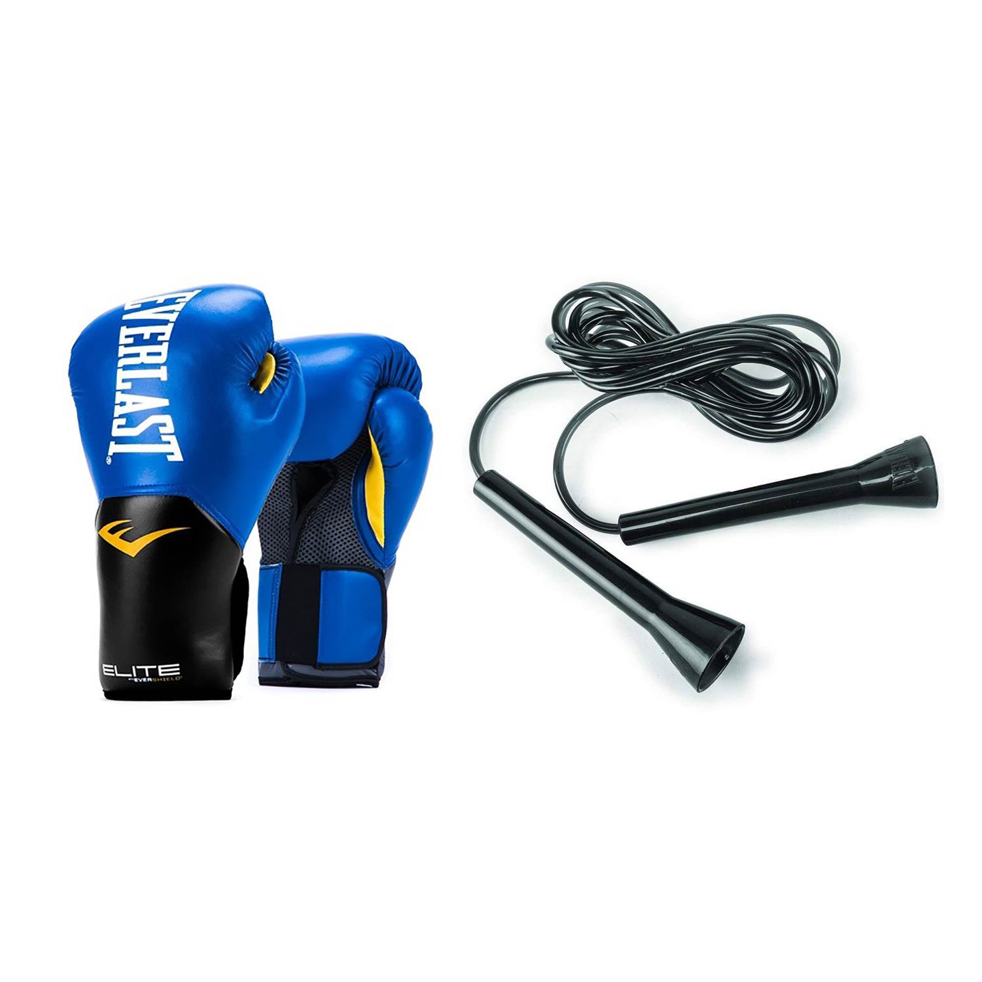 Everlast Elite Pro Style Leather Training Boxing Gloves & 11-Foot Jump Rope