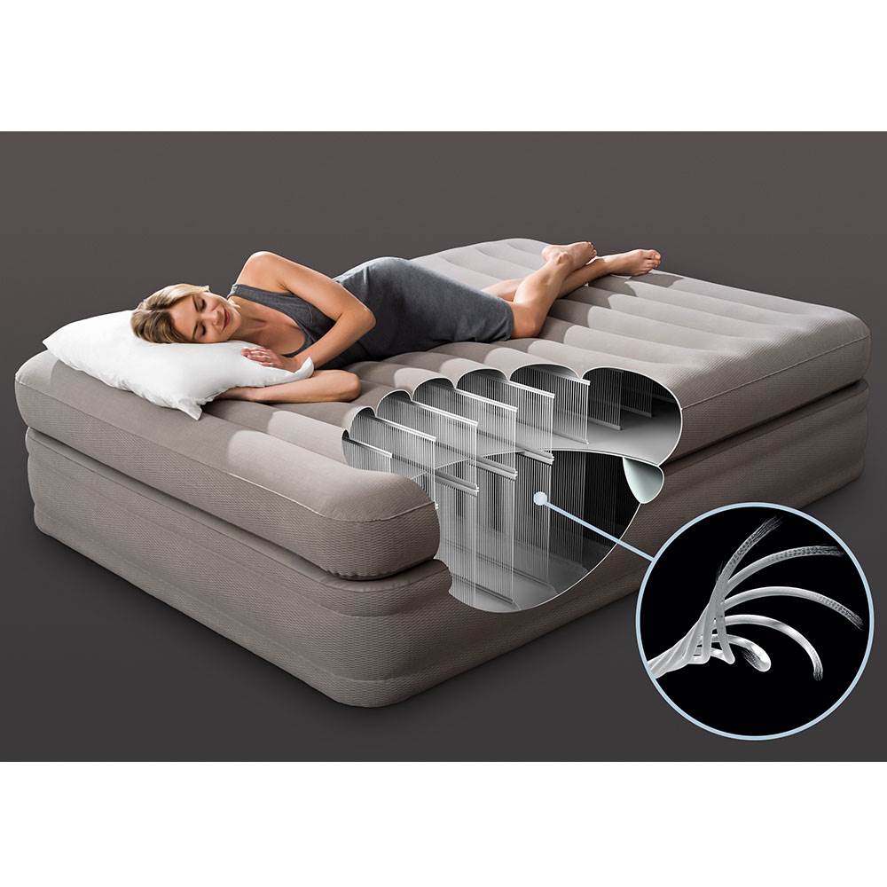 Intex Queen Prime Comfort Elevated Air Mattress w/ Built In Pump & Cordless Pump