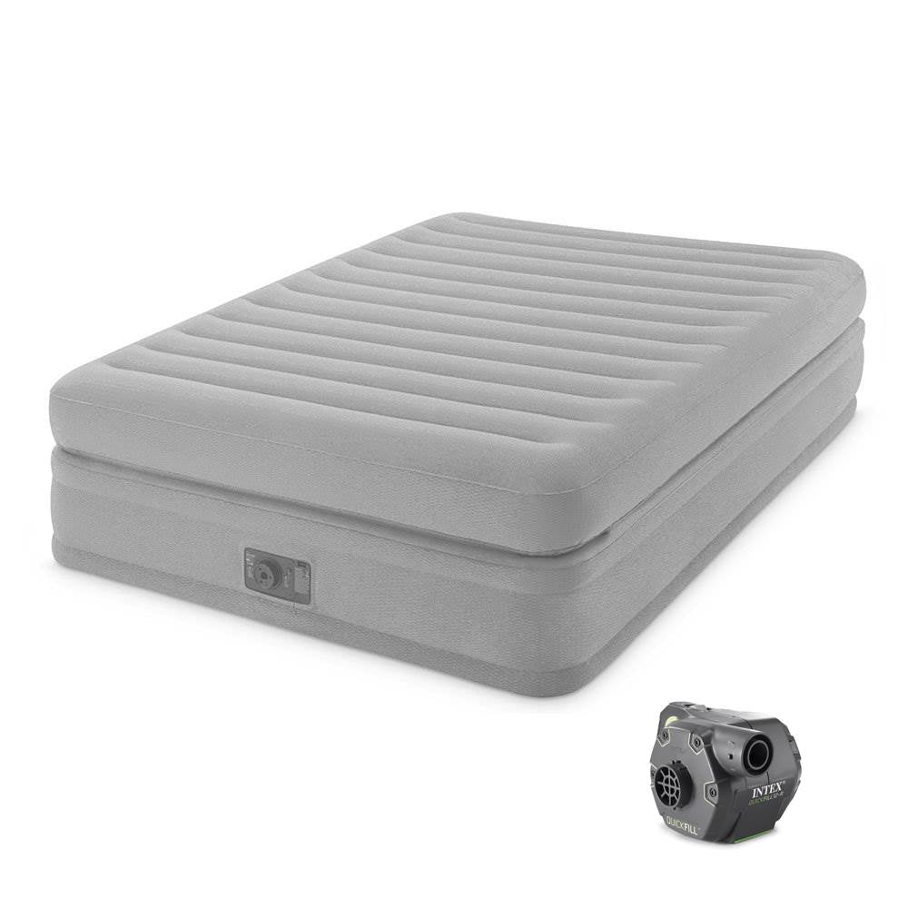 Intex Queen Prime Comfort Elevated Air Mattress w/ Built In Pump & Cordless Pump