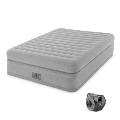 Intex Queen Prime Comfort Elevated Air Mattress w/ Built In Pump & Cordless Pump