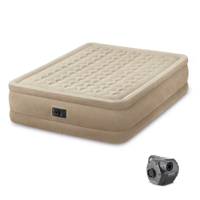 Intex Queen Ultra Plush Airbed Air Mattress w/ Built In Pump & Cordless Pump