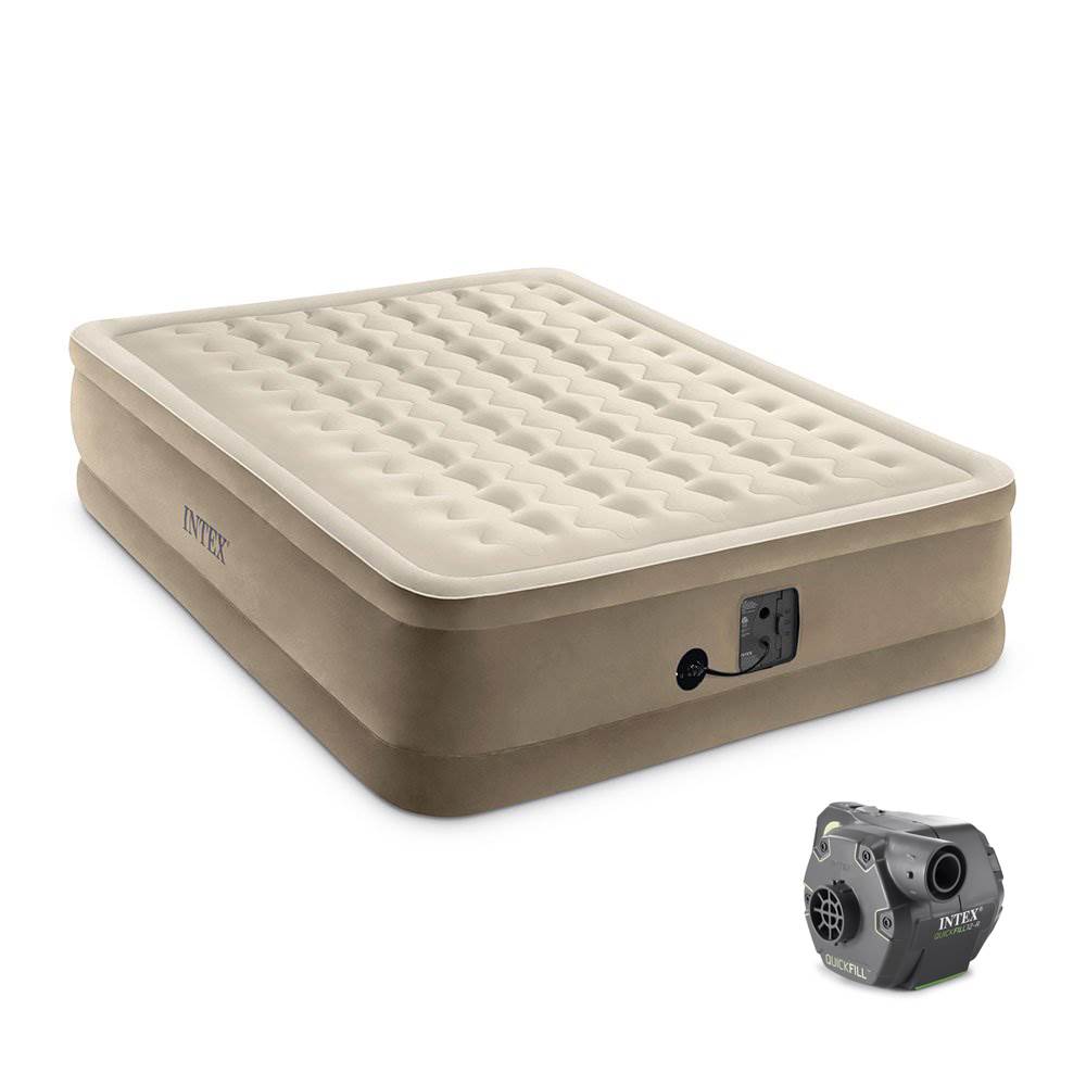 Intex Queen Ultra Plush Airbed Air Mattress Bed w/ Built In Pump & Cordless Pump