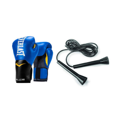 Everlast Elite Pro Style Leather Training Boxing Gloves & 11 Foot Jump Rope