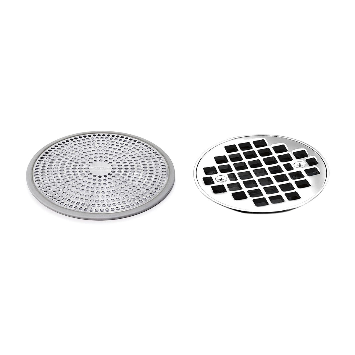 OXO Stainless Steel and Silicone Shower Stall Drain Protector, Silver (3 Pack)