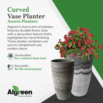 Algreen Acerra 12 x 20 Inch Curved Patio Vase Garden Planter, Marble (2 Pack)