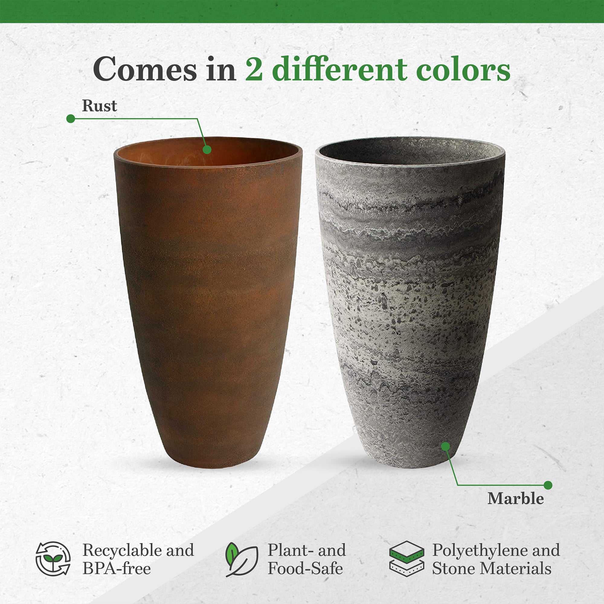 Algreen Acerra Curved Yard & Patio Vase Garden Planter 11.5" x 20", Marble(Used) - VMInnovations