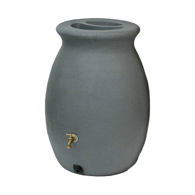 Algreen Castilla 50 Gallon Plastic Rain Water Collection Barrel Drum, Charcoal