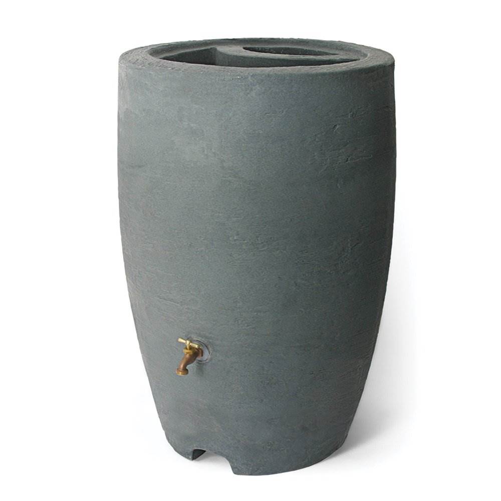 Algreen Athena 50 Gallon Plastic Rain Water Collection Drum Barrel, Charcoal - VMInnovations