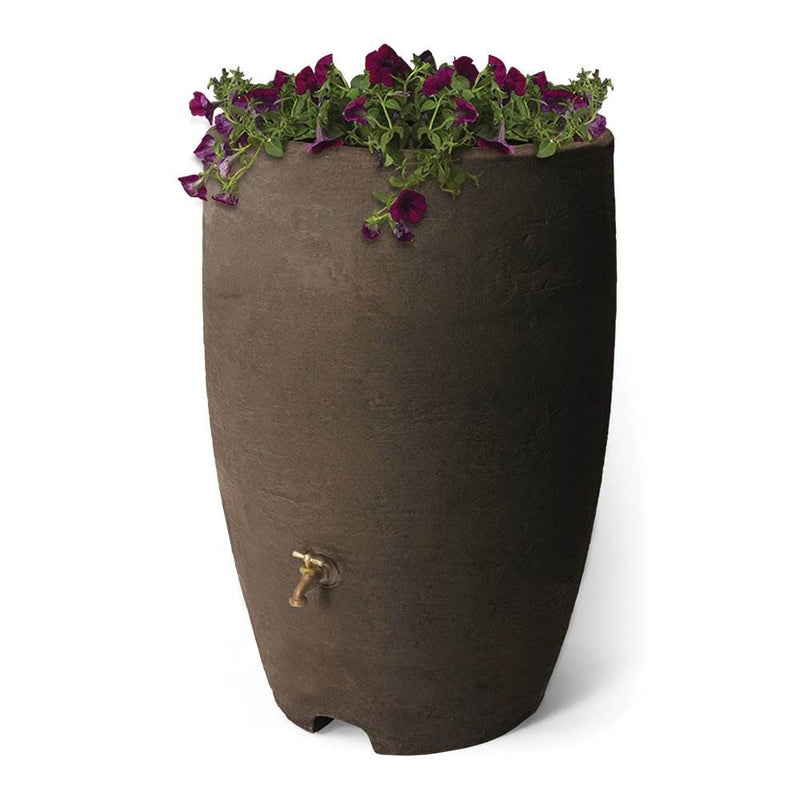 Algreen Athena 50 Gallon Plastic Rain Water Collection Drum Barrel, Brownstone