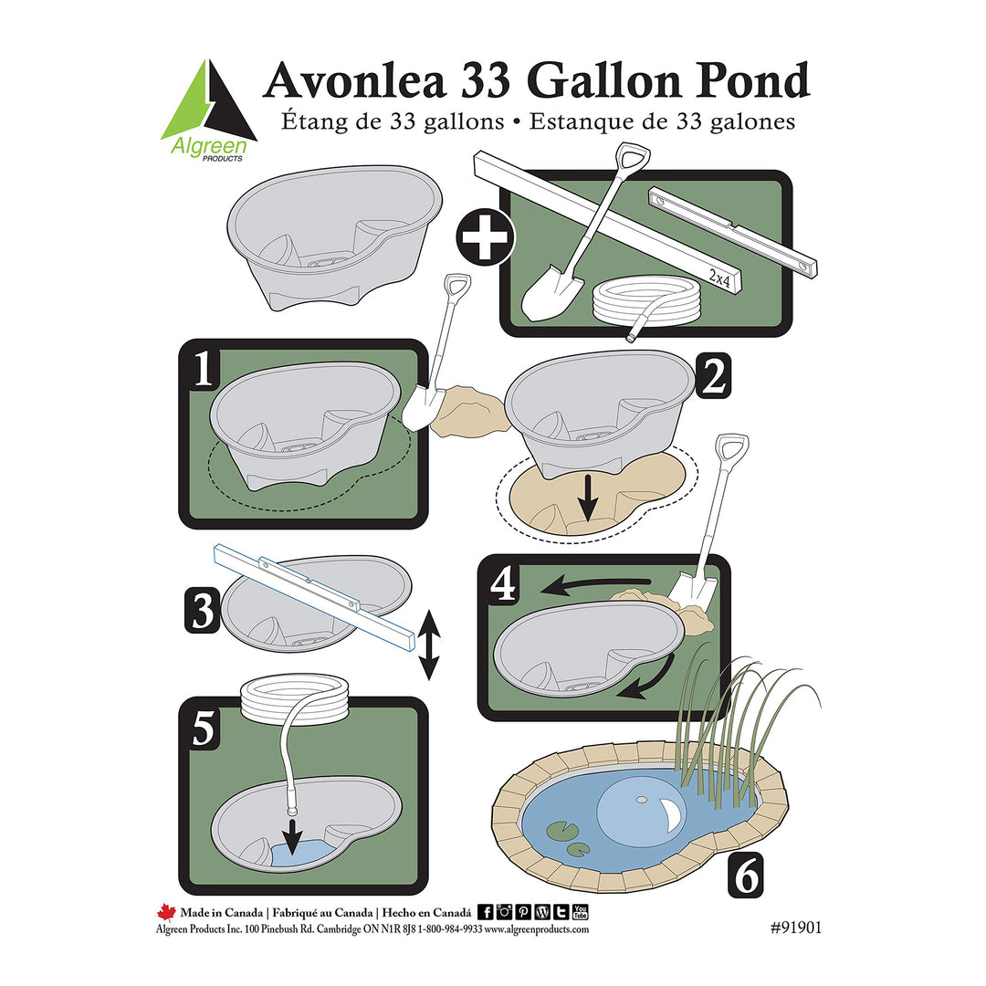 Algreen Avonlea Rigid Preformed 33 Gallon Plant Safe Pond Liner, Black(Open Box)