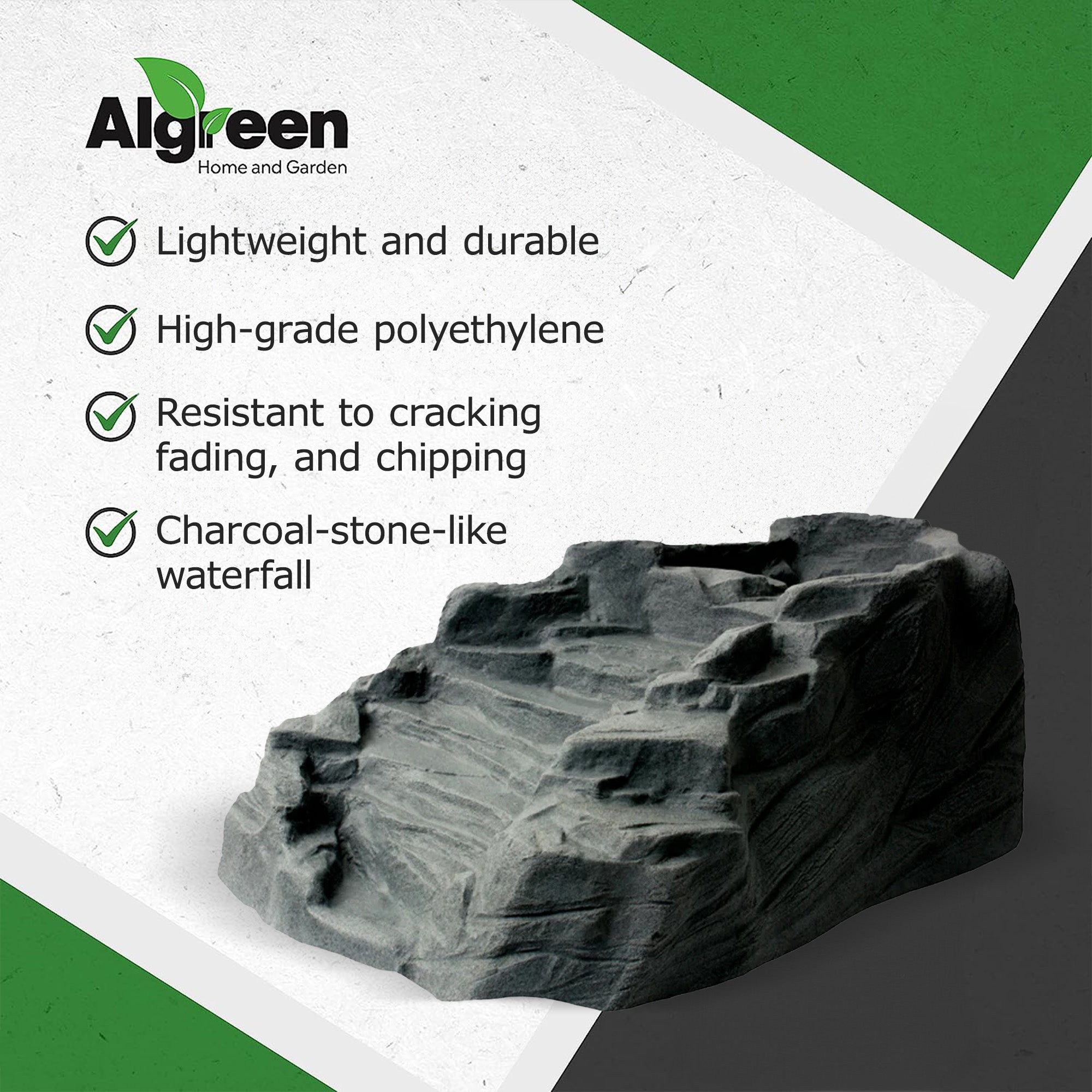 Algreen Tranquility Preformed Water Garden Pond Waterfall, Charcoalstone (Used) - VMInnovations