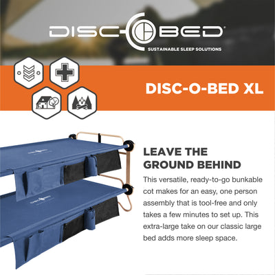Disc-O-Bed X Large Cam-O-Bunk Benchable Double Cot with Storage Organizers, Navy - VMInnovations