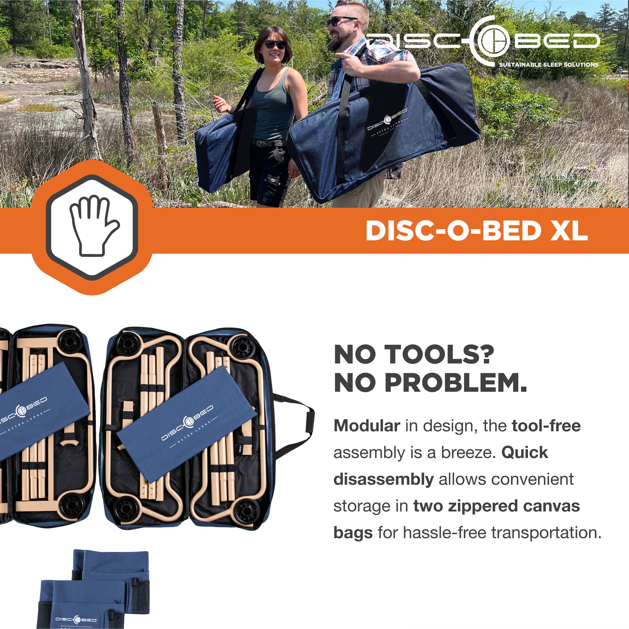 Disc-O-Bed X Large Cam-O-Bunk Benchable Double Cot with Storage Organizers, Navy - VMInnovations