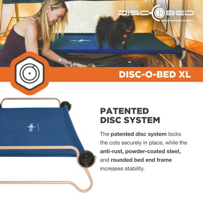 Disc-O-Bed X Large Cam-O-Bunk Benchable Double Cot with Storage Organizers, Navy - VMInnovations