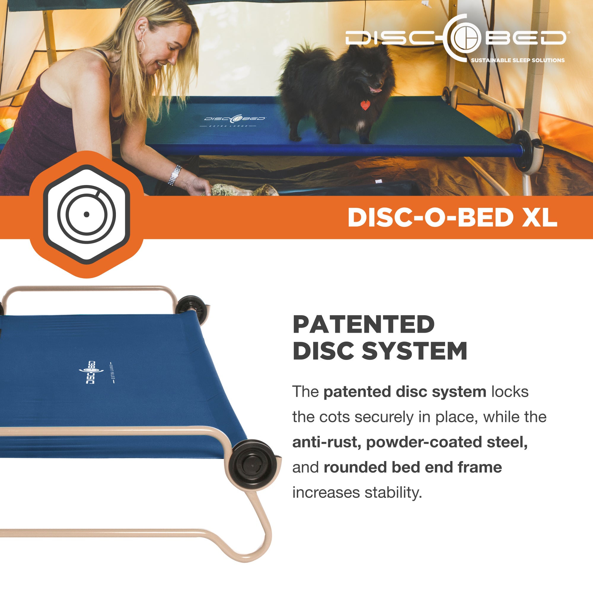 Disc-O-Bed XL Cam-O-Bunk Bunked Organizers Double Camping Cot, Navy Blue (Used) - VMInnovations