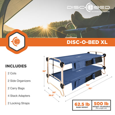 Disc-O-Bed XL Cam-O-Bunk Bunked Double Cot with Organizers, Navy Blue (Open Box)