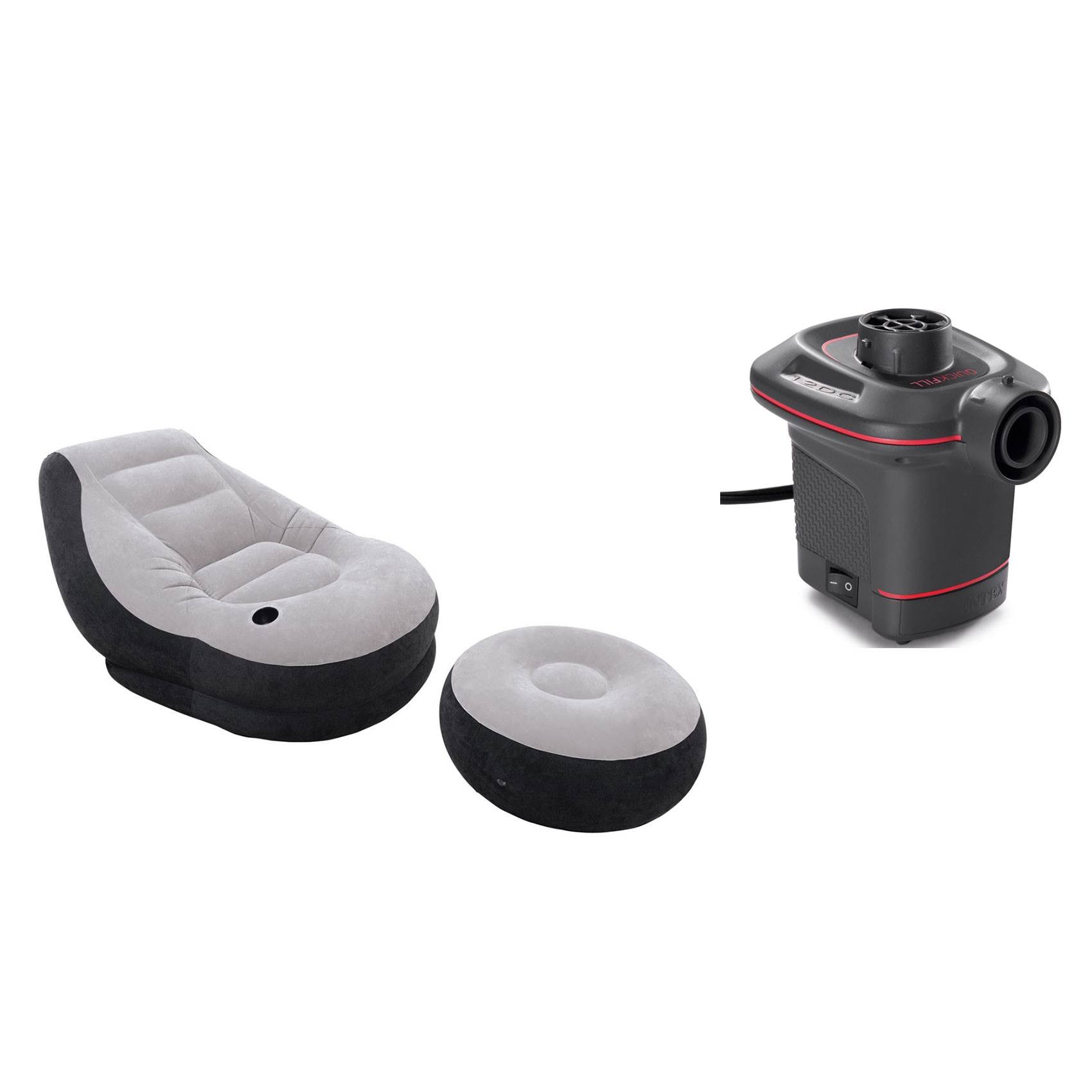 Intex Inflatable Ultra Lounge Chair And Ottoman and 12-Volt Electric Air Pump