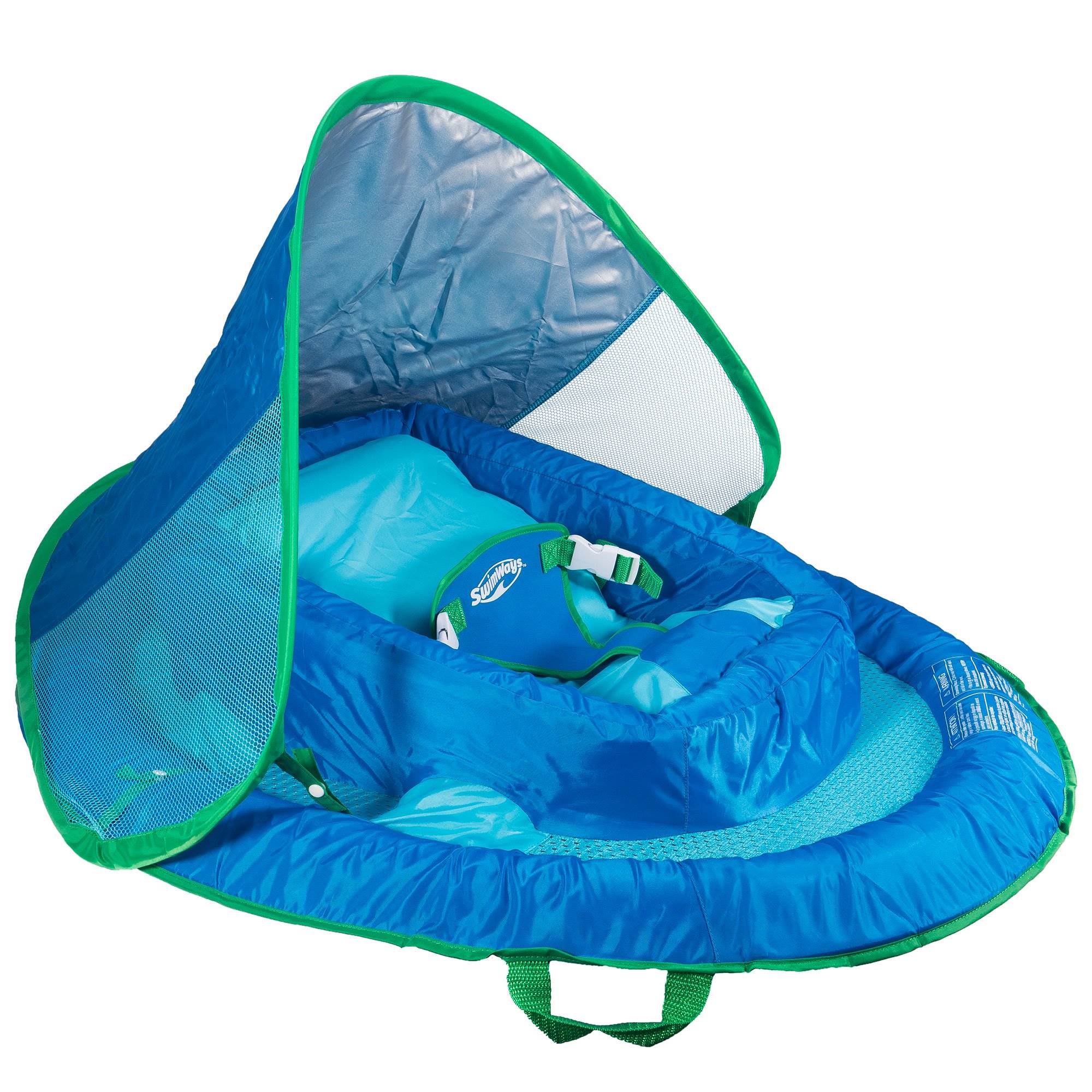 SwimWays Inflatable Baby Spring Swimming Pool Float with Canopy, Blue (Used)