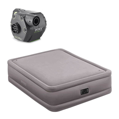 Intex Queen Raised Air Bed Foam Top Mattress and Cordless Electric Air Pump